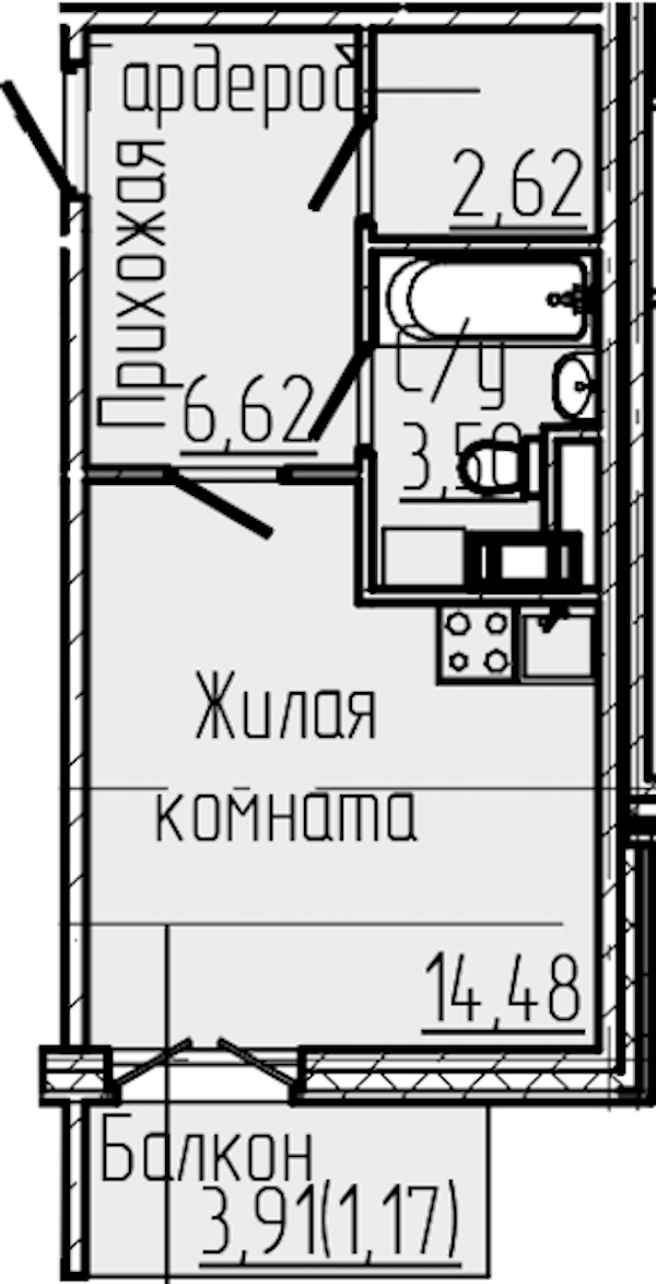 Квартира студия 28.39 м², 6/6 эт., ЖК «SERTOLOVO PARK»
